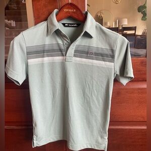 Travis Mathew Sage Green Striped Chest Polo